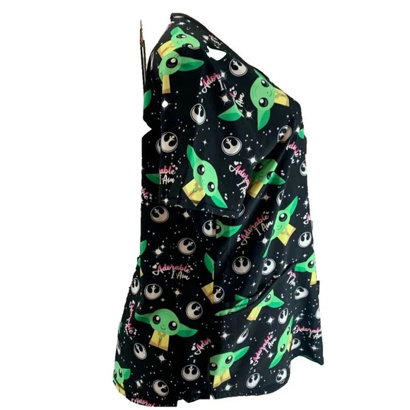 Star Wars M Black-Green Yoda Graphic V-Neckline Pockets Short Sleeve Lounge Tee - Picture 3 of 6